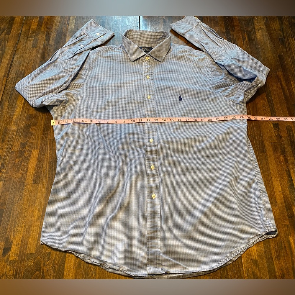 Polo Ralph Lauren Mens Custom Fit Blue Gingham Plaid 17.5 36-37 Dress Shirt Pony - Picture 7 of 9